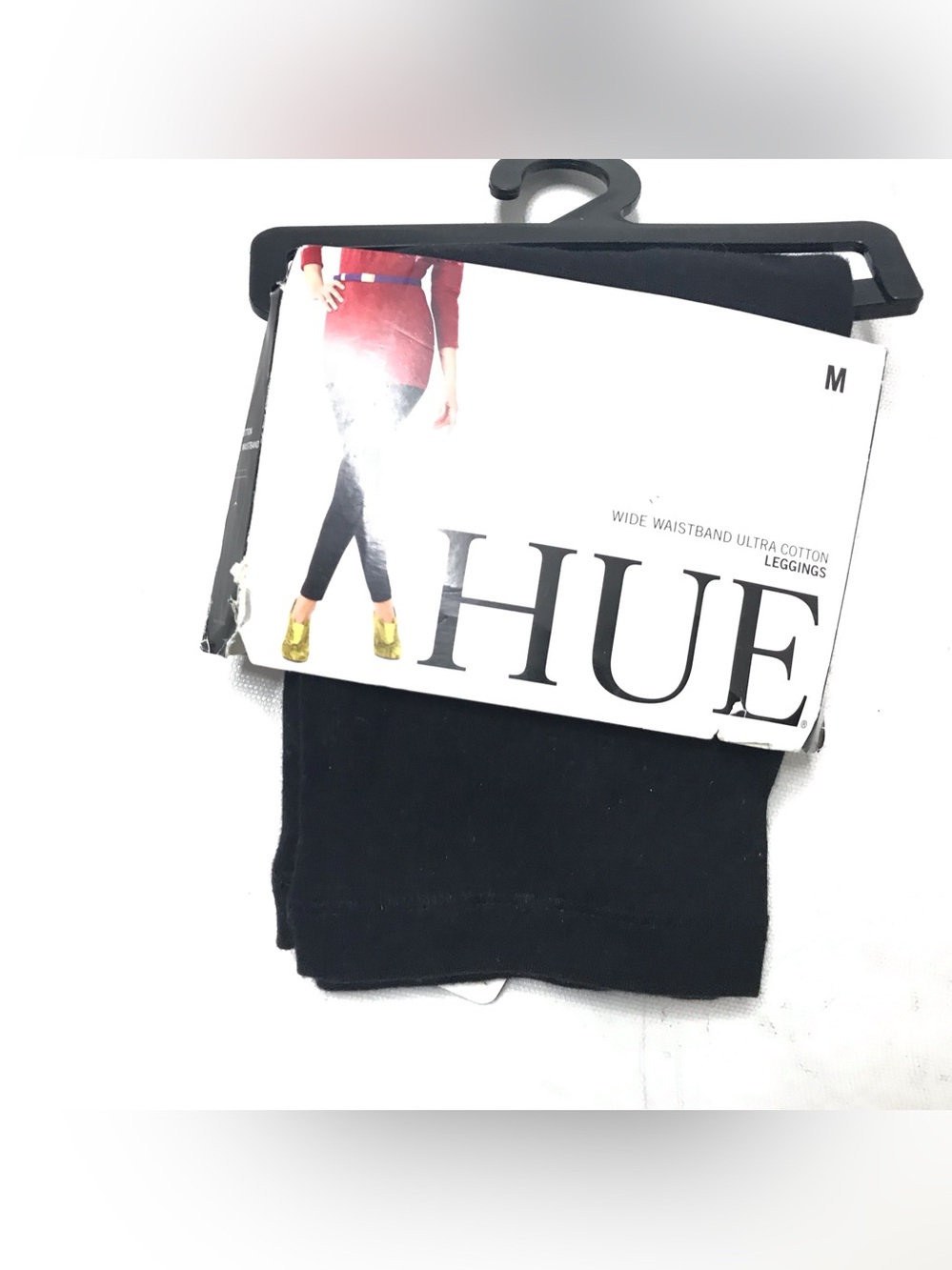 HUE Women's Cotton Ultra Legging Wide Waistband Size M Black Solid Leggings New